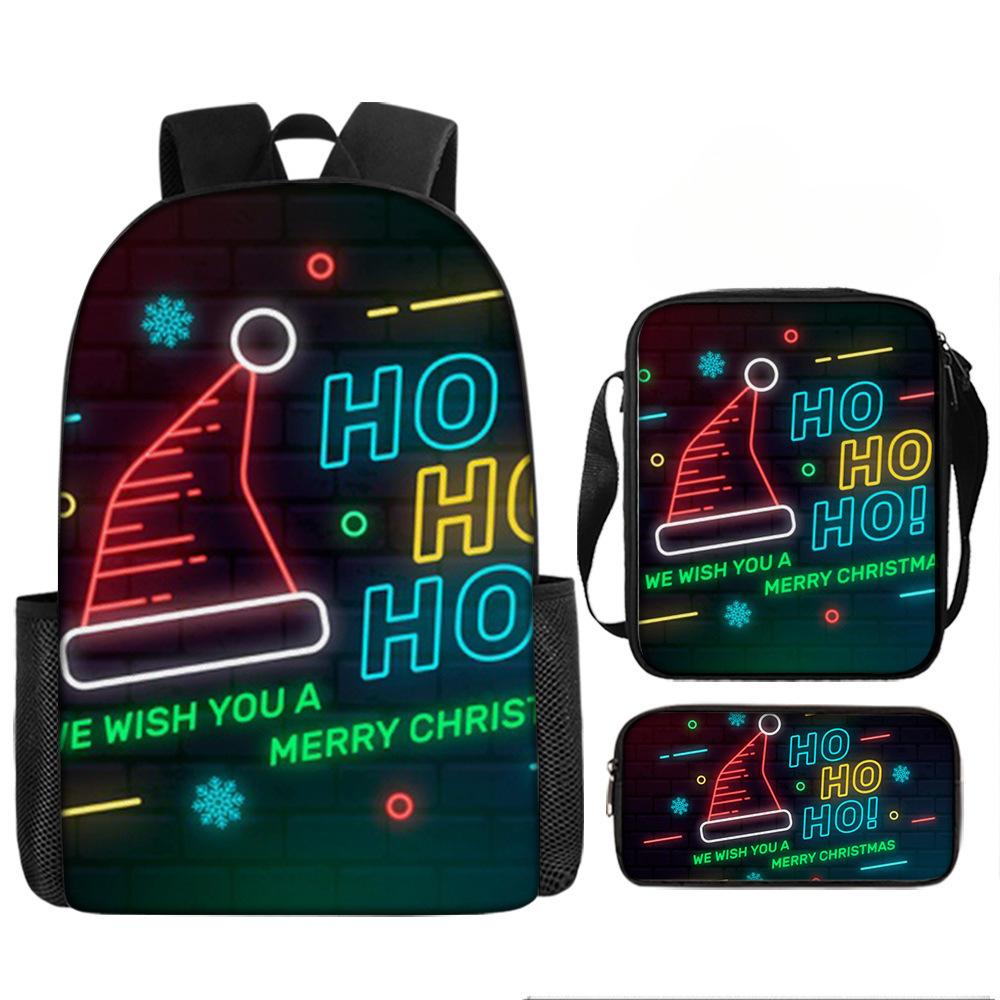 Christmas Backpack, 3D Digital Printed Backpack, Shoulder Bag, Pencil Case, Three-Piece Set