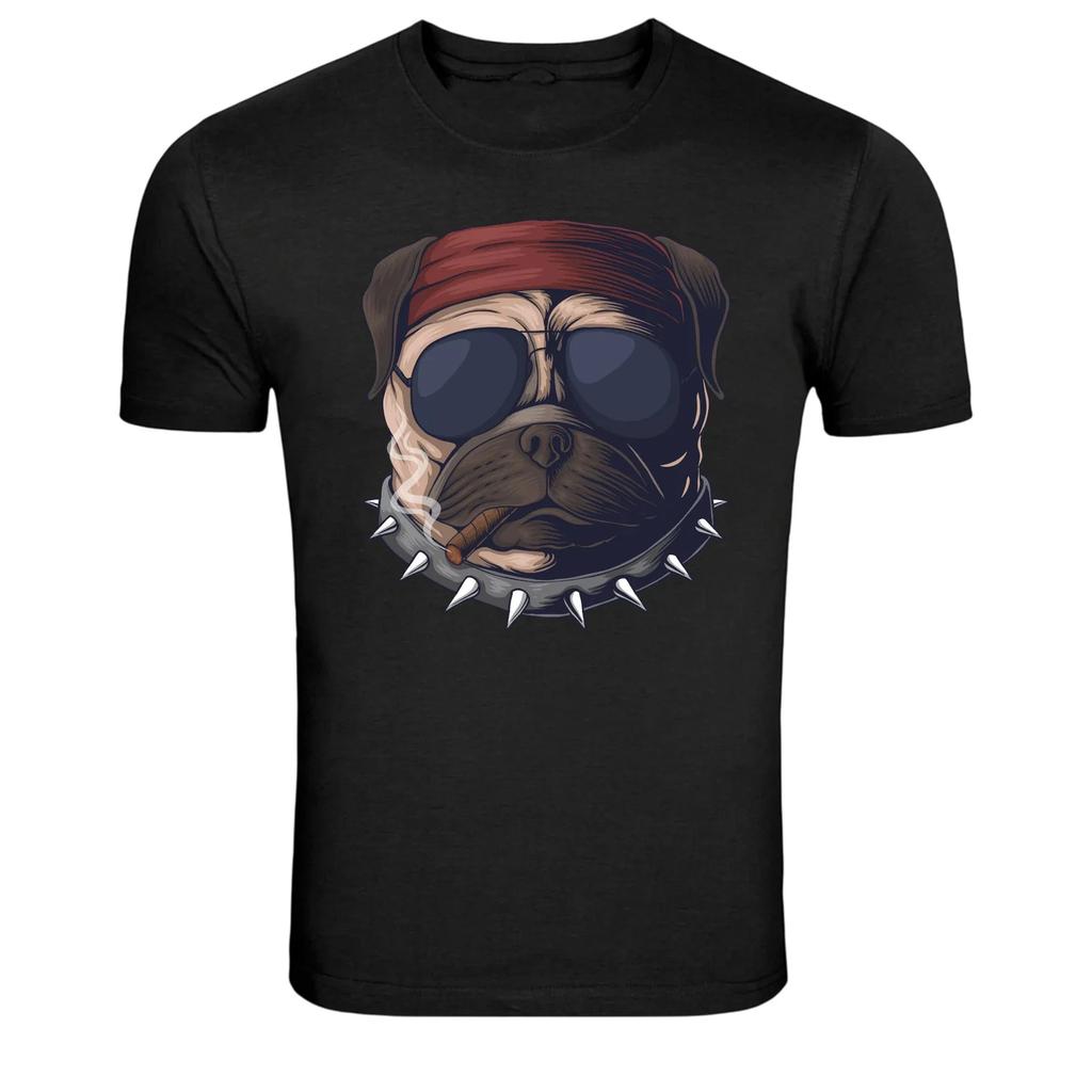 Gangster Pug Dog Bandana Cigar Graphic T Shirt