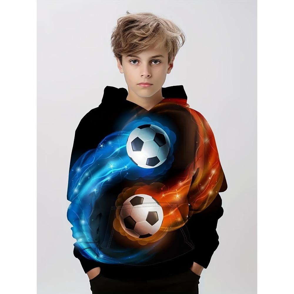 Child Fashion Football 3D Printed Boys Casual Hooded Pullover Long Sleeve Sweatshirt For Spring Autumn Kids Hoodie Tops Clothing