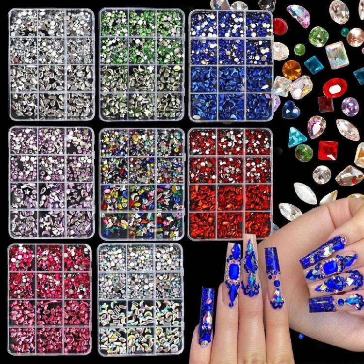 DIY Nail Art Kit With 3mm AB Transparent Flat Back Rhinestones 12 Compartments For Crafts And Fashion