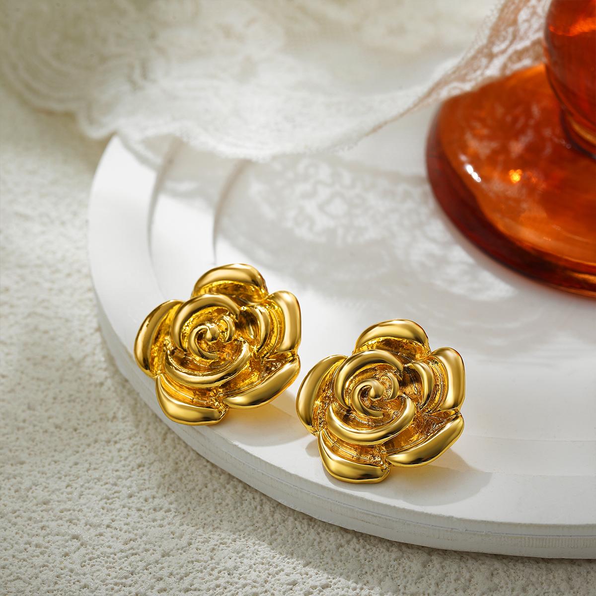 

18K Gold Plated Metal Flower Stud Earrings for Women Fashion Stainless Steel Gold Color Waterproof Earring Statement Jewelry