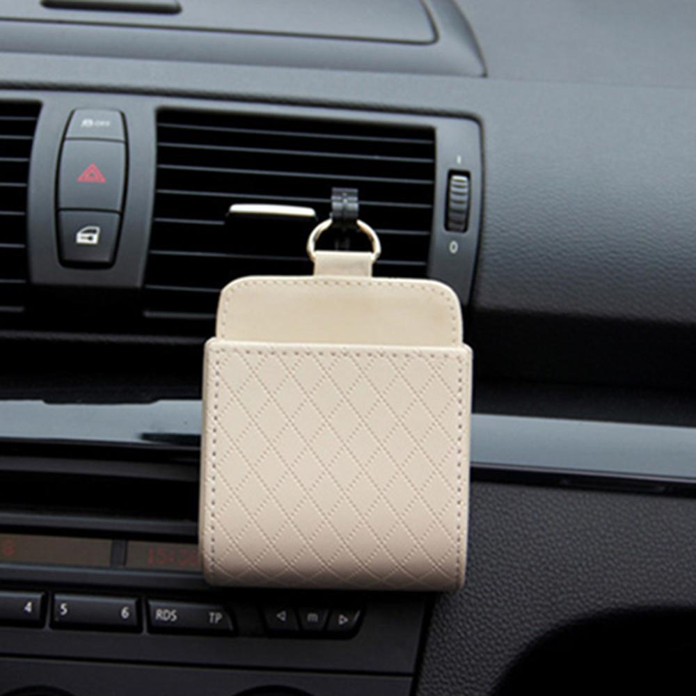 Car Phone Holder Mount Air Vent Hanging Storage Box Car Mobile Phone Bag PU Leather Glasses Organizer Bag Support in Home