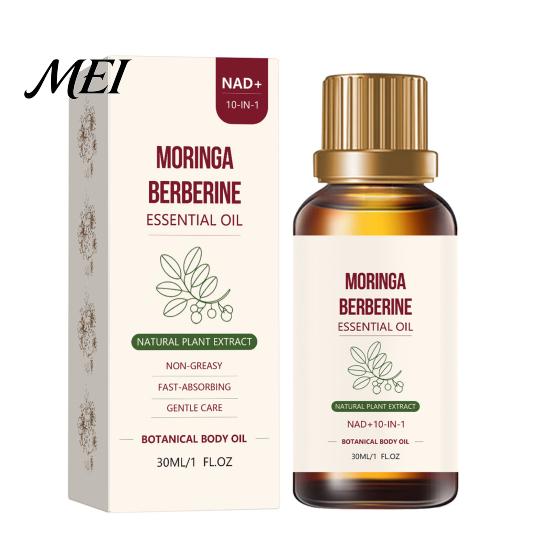 Hydrating Body Oil 30ML Moringa Berberine Essential Oil, Fast Absorbing Non-Greasy Botanical Herbal Skin Plant Extract Care for Belly, Waist, Thighs & 30ML
