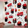 Set Of 2 Firefighter Cat Curtains Digital Printing Cute Black Kitten Red Helmet Fire Truck Pattern Kids Room Bedroom Decor Curtain Polyester Perfect