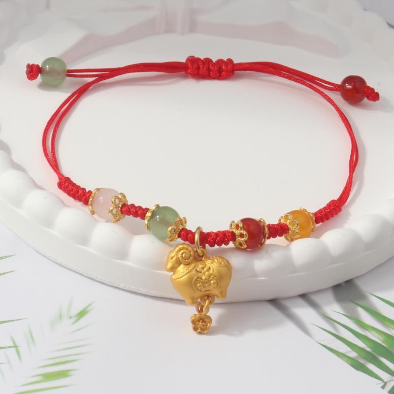 Handmade Braid Lucky Sheep Red String Bracelet Chinese Zodiac Sign New Year Rope Braided Bracelet Gifts For Women Men Kids