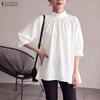 Elegant Women Blouse High Neck Puff Sleeve Loose Casual Ruffled Shirt Tops