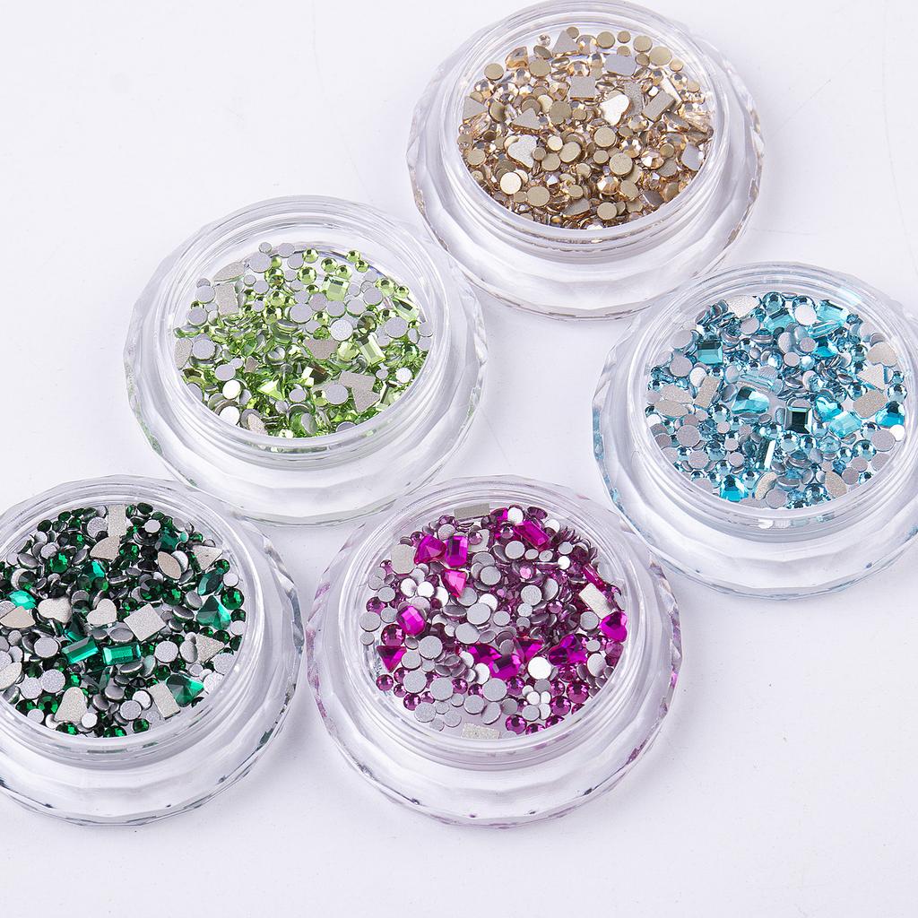 Mini Small Nail Art Mixed Warm Elf Aurora Flat Bottom Special-Shaped Diamond Diy Round Box