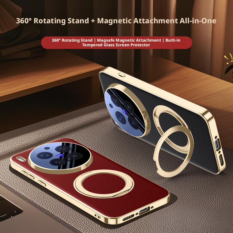 For Vivo X300s & Vivo X300 Ultra Case Delicated Leather Built-in Magnet 360° Rotation Stand Plated Screen Protecto Cover