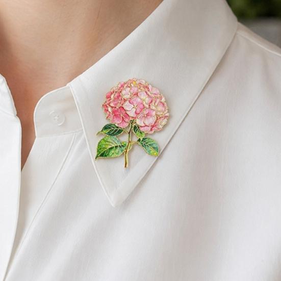 Durable Brooch Pin Pin Enamel Hydrangea Shape Lapel Polished Edges Backpack Smooth Round