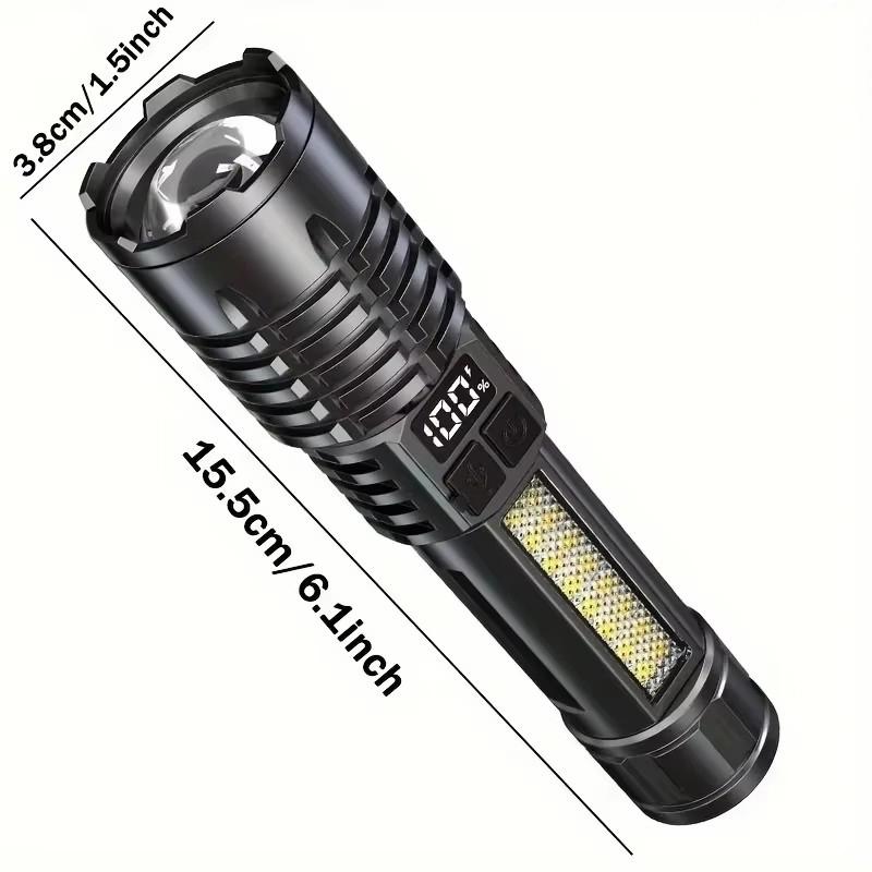 Portable Rechargeable High Power LED Flashlights With Display Screen Zoom Tactical Torch Lamp with Emergency Side Lights Lantern