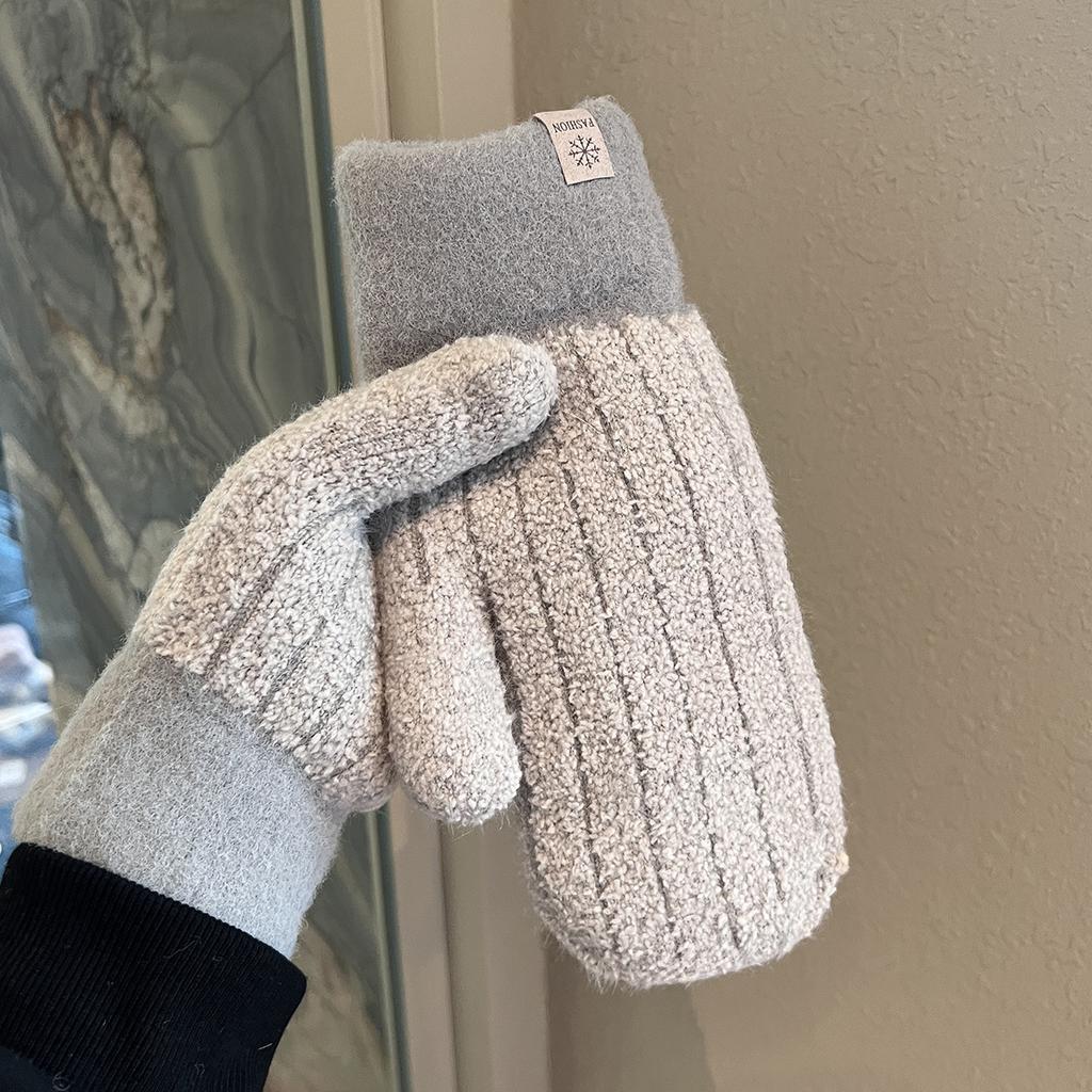 Velvet Thickened Warm Gloves Winter Men's Windproof and Cold-proof Woolen Knitted Double-layered Mittens for Students Outdoor Riding Trend