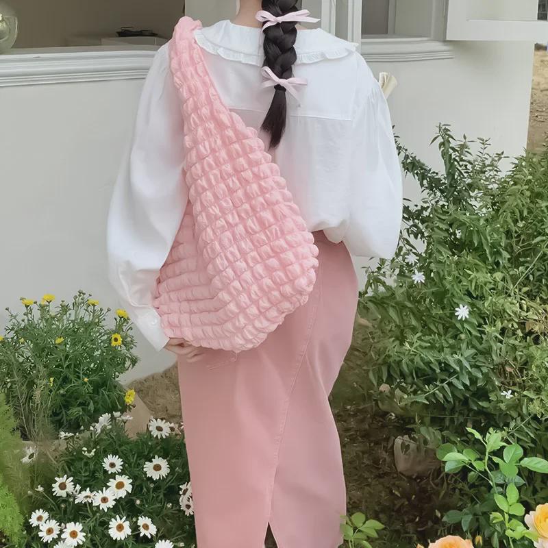 Korean Style Cloud Bubble Pleated Shoulder Handbag for Women, Large Capacity Mother-and-Child Cloth Bag