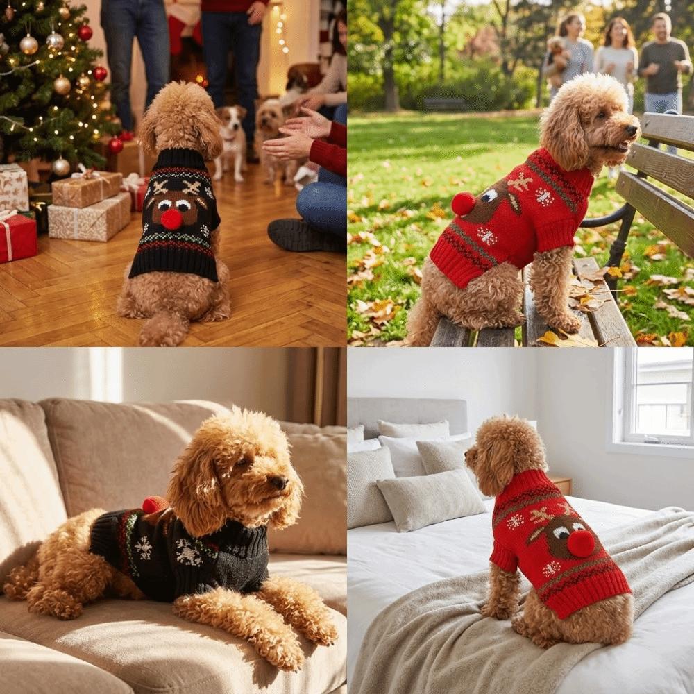 Soft Reindeer Dog Sweater Stretchy Cat Winter Apparel Festive Dog Holiday Costume  Outdoor Walking