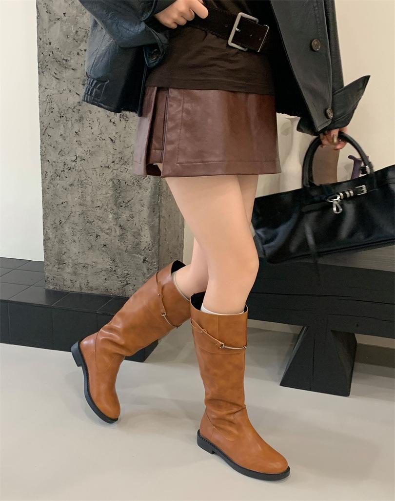 

Small man but knee V-mouth boots women s autumn and winter thick heel thin high knight boots high heel western cowboy boots~ 39 коричневый