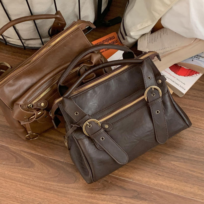 Sac à Main Rétro Coréen Y2k Sac Bandoulière Fille Biker Marque Sac Bowler Rétro Fashi Bandoulière Réglable Sac sous le Bras Femme