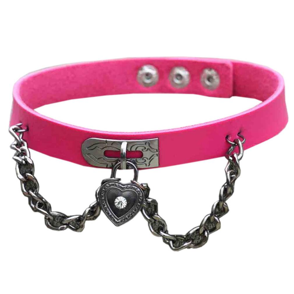 Punk Rock Harajuku Rivet Necklace Choker Collar for Women Men Girls Fashion PU Leather Alloy Cool Gothic Lock Link Circle Collar Choker Necklace