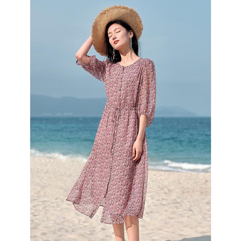 JUZI ANNACAU Rochie Midi Elegantă din Șifon cu Imprimeu Folcloric