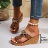 Fashion Metal Decor Wedges Sandals Women Pu Leather Snake Pattern Thick Sole Non Slip Slippers Summer Plus Size Chunky Platform slides