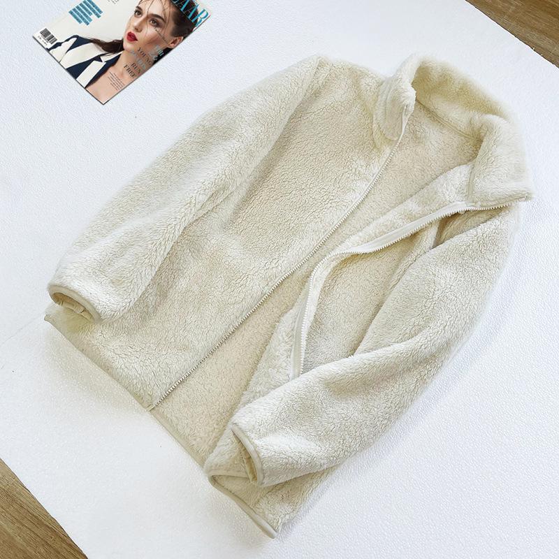 Autumn winter women's long fleece fleece zipper jacket warm double-sided coral fleece fleece fleece jacket oversized premium clothing