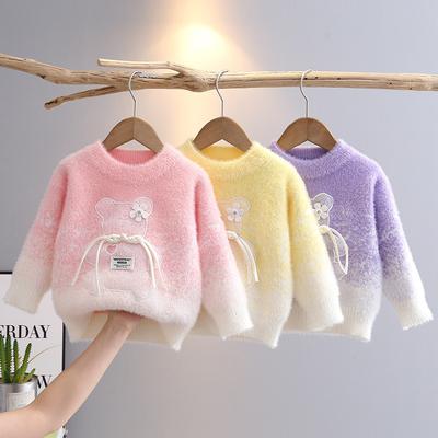 Fall Winter Baby Girls Sweater Bring Heat with Furry Looks Long Sleeve Little Girl Pullovers Jacquared Colorful Knitwear