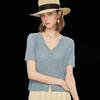 Mistway V-Ausschnitt Strick-T-Shirt aus Tencel-Leinen-Mischung