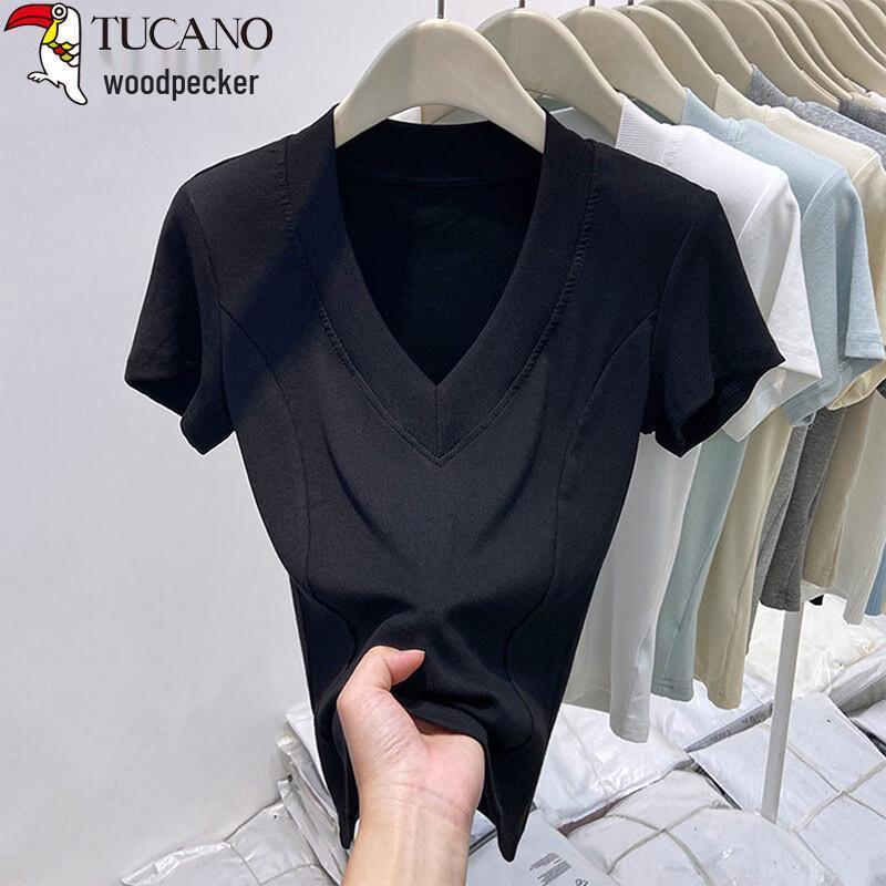 Women s V-Neck Ribbed Short-Sleeve T-shirt XL