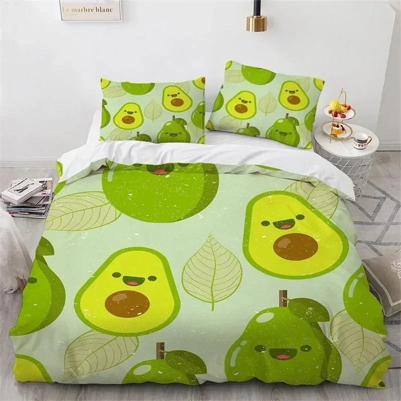 2025 Avocado Gesichter Bettwäscheset Jungen Mädchen Einzelbett Queen Size Niedlich Frucht Bettbezug Kissenbezug Bett Jungen