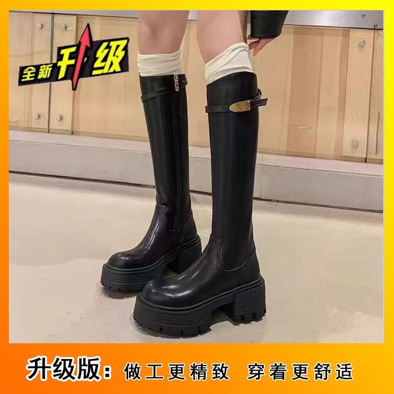 But knee boots elastic thin boots tall knight boots thick sole height increase small spice girl boots women 2025