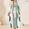 Women Plus Size Abstract Printed Two Piece Dress Set Three Quarter Sleeve Cardigan Sleeveless Long Dress