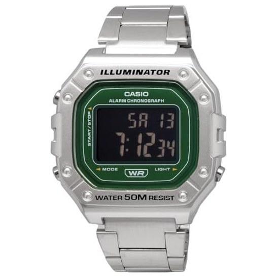 CASIO Standard Digital Wristwatch W-218HD-3AV Mens Cheap Chipukashi Metal Band SilverGreen Inverted LCD Overseas Model