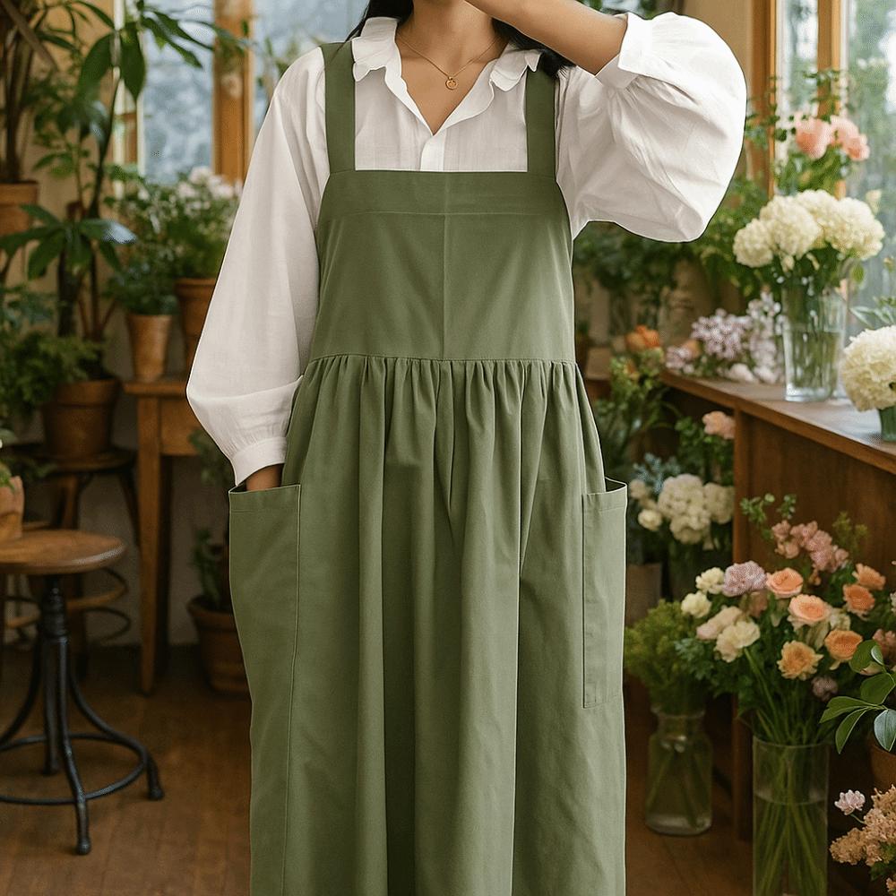 Cotton Kitchen Apron Adjustable Straps Gardening Work Uniform Korean Style Apron  Baking