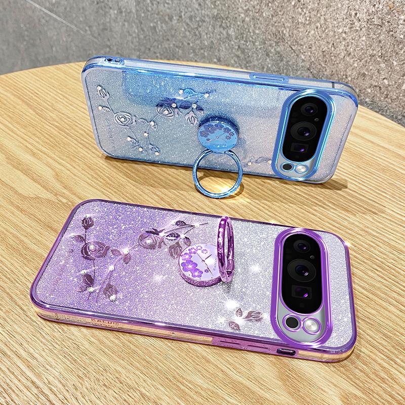 KADEM For Google Pixel 9 Pro XL Cell Phone Case Ring Kickstand Glitter Shockproof TPU Cover