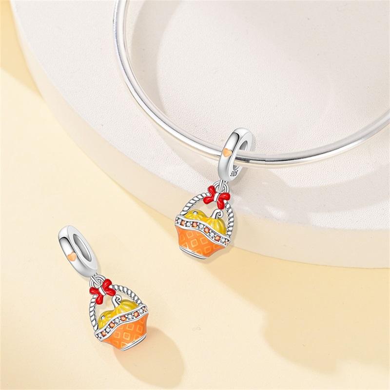 Copper Autumn Pumpkin Maple Leaf Halloween Candy Beads Pendant Ideal For Authentic Bracelet Woman Girl Jewelry