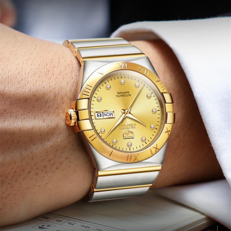 JINSHIDUN Nowy zegarek męski biznesowy i rekreacyjny W pełni automatyczny zegarek maszynowy Biznesowy wodoodporny zegarek wysokiej klasy