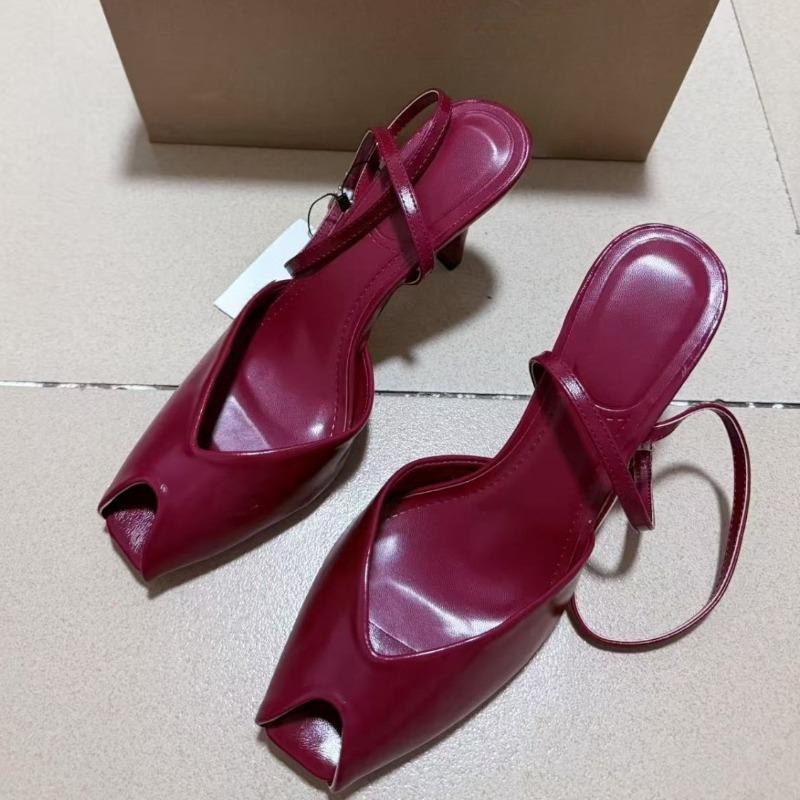 

Soft Leather Ankle Strap Women High Heels Shoes Elegant Peep Toe Red Prom Party Footwear Summer Ladies Modern Sandals 42 вина червоного кольору