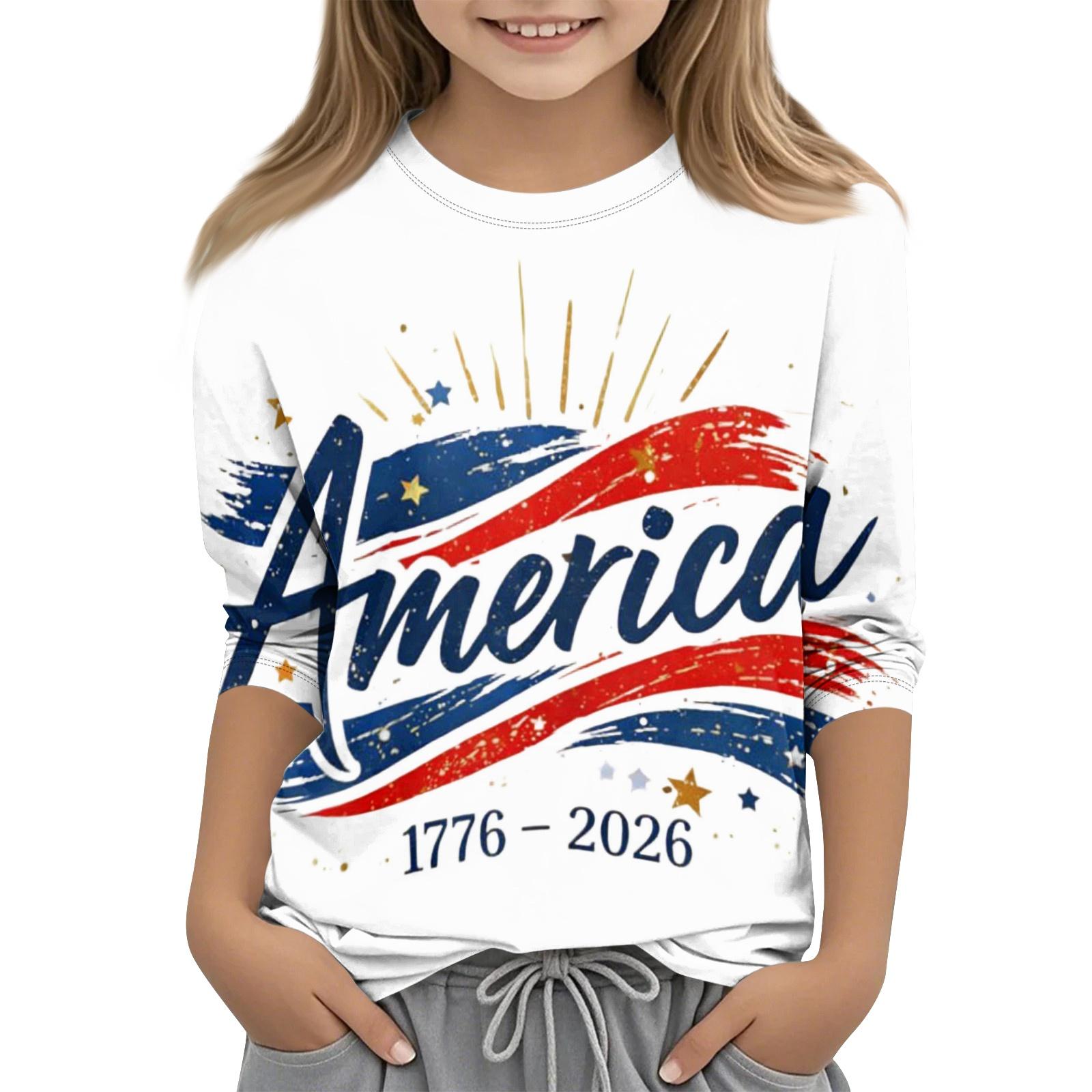 

Детская повседневная футболка с принтом ко Дню независимости, с круглым вырезом и рукавами три четверти 120 бежевый