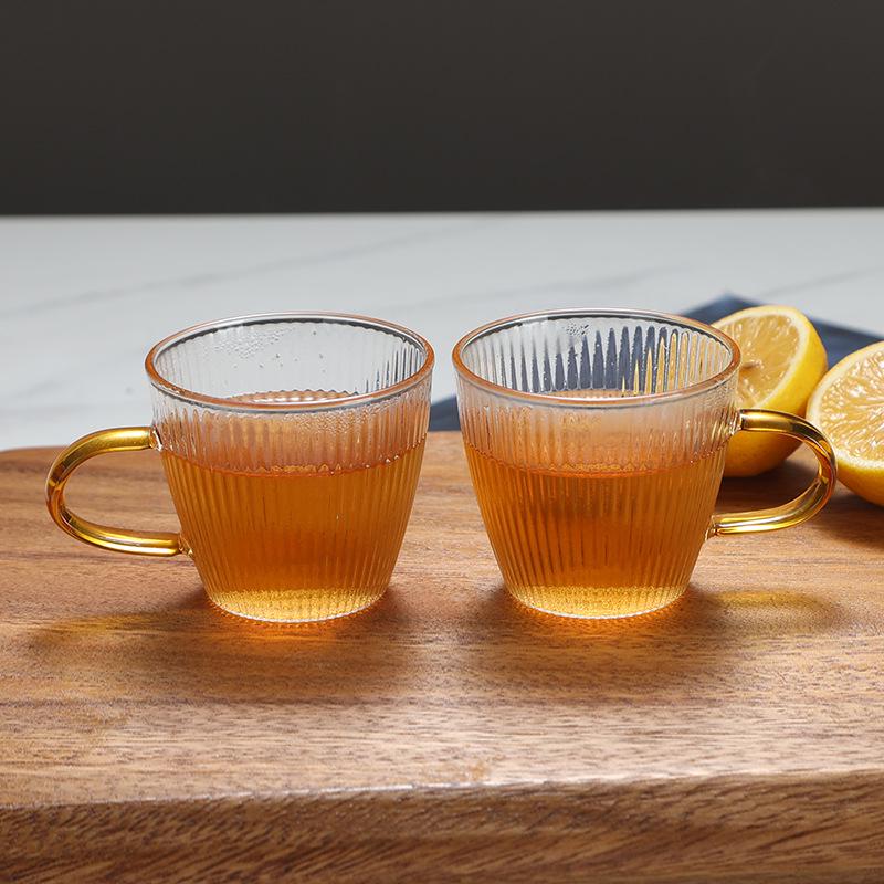 Set of Six Hammered Pattern Small Borosilicate Glass Tea Cups for Kung Fu Tea Tasting