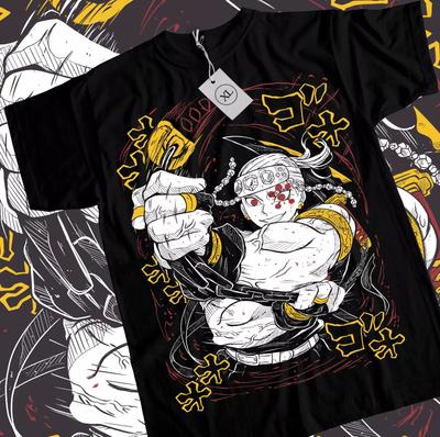 Tengen Uzui T-Shirt Demon Slayer Kimetsu No Yaiba Hashira Schwarzes Shirt Alle Größen