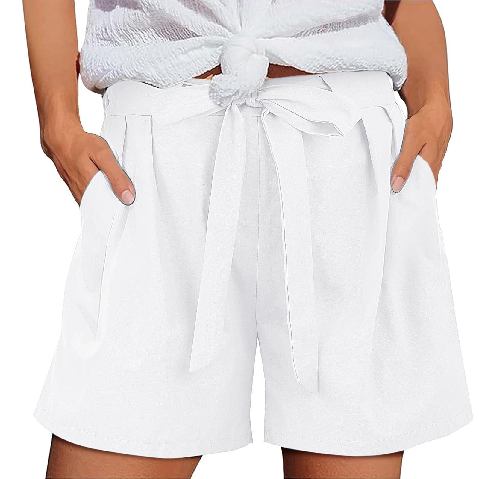 

Женские модные однотонные шорты из хлопка и льна с карманами, на бретелях, с эластичной талией XL белый
