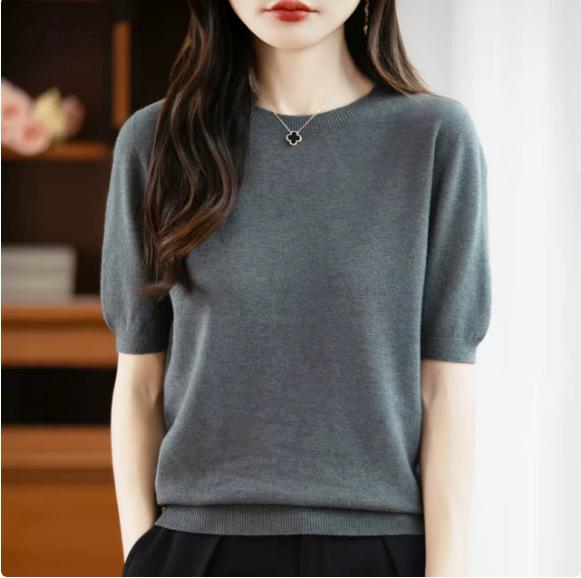 Spring Autumn Women Sweater O-Neck Cashmere Pullover Basic Short Sleeve Clothing Comfort Top Casual Solid