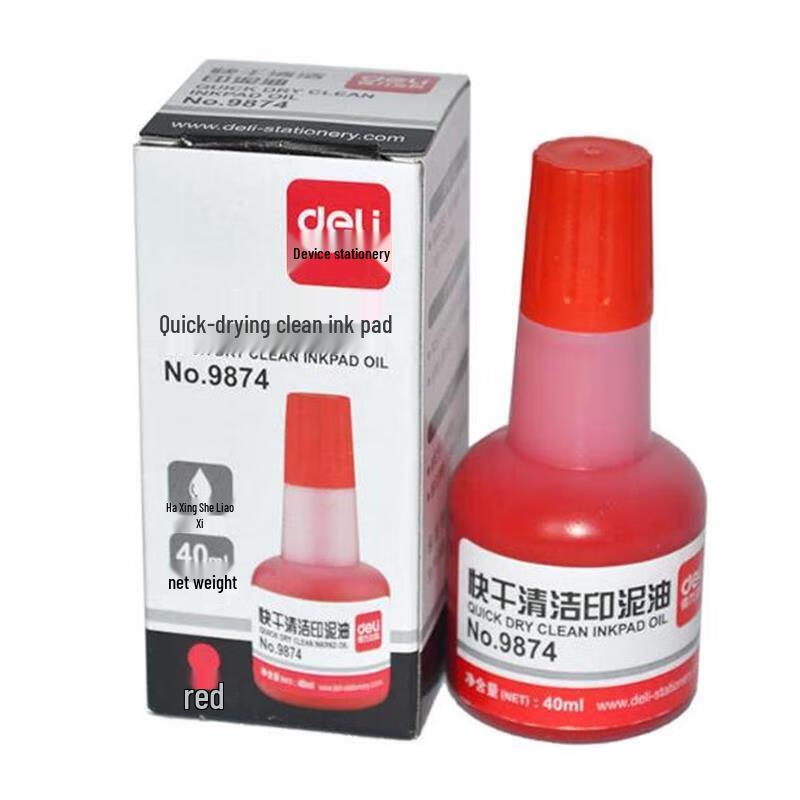 Deli 9874ES Quick-Drying Red Inkpad Oil
