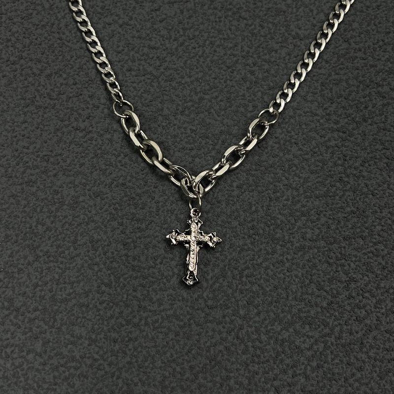 Cross necklace men's and women's design sense niche titanium steel chain dark style hip hop accessories