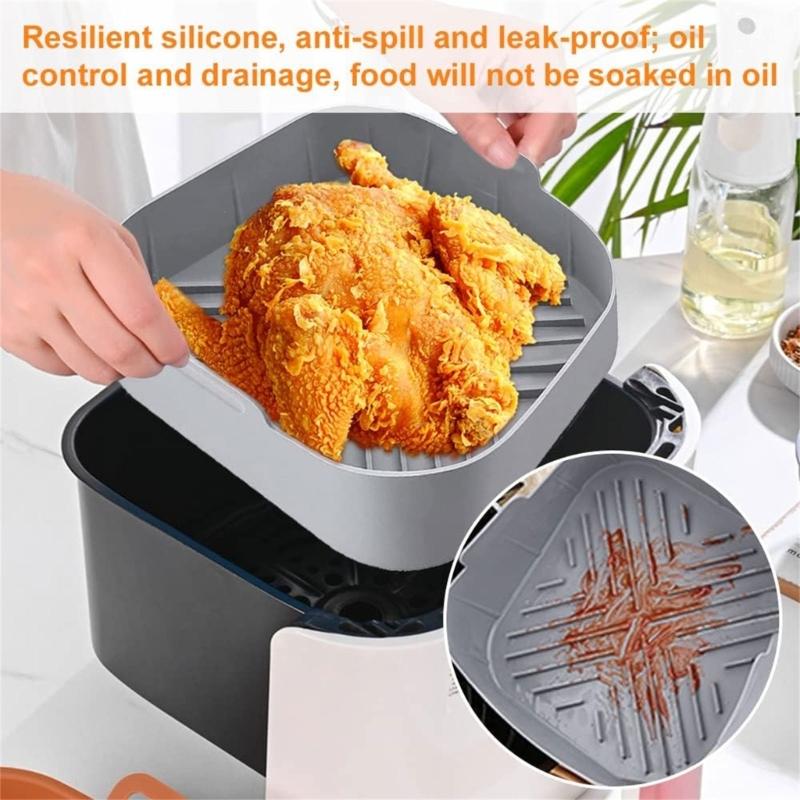 Heißluftfritteusen-Pads Silikon Heißluftfritteusen-Schale Quadratischer Silikon-Topf-Einsatz mit Silikon-Handschuhen Silikonmaterial für Heißluftfritteusen