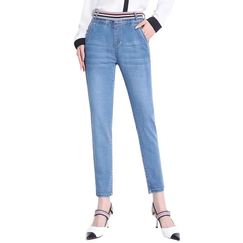 

Летние винтажные уличные эластичные брюки женские с высокой талией повседневные джинсы скинни Y2k с карманами модный дизайн брюки новые 6XL светло-синий