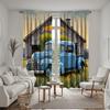 2pcs HD Vintage pickup truck trim curtain Blue Tie digital printed curtain Home Trim style Trim Living Room Bedroom Wear rod