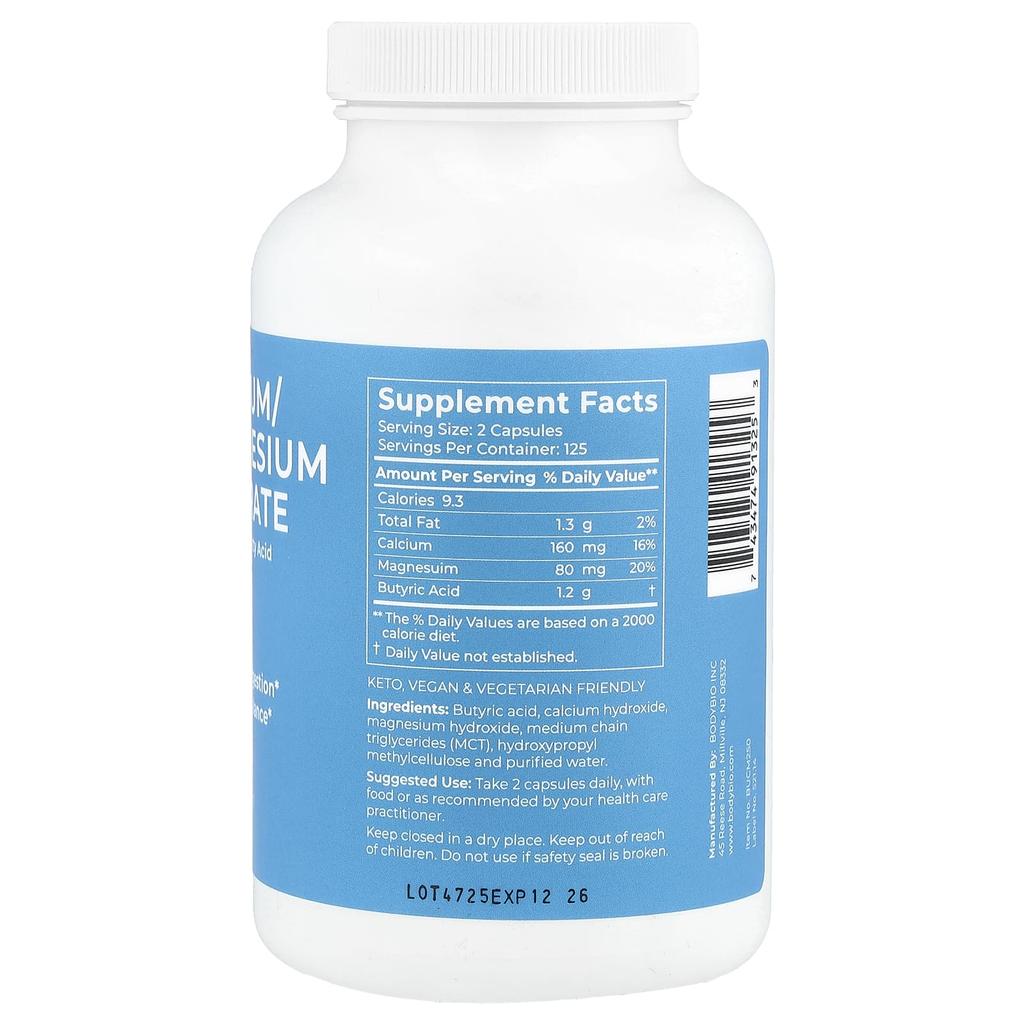 Calcium/Magnesium Butyrate, Non-GMO, 250 Capsules
