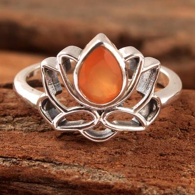 Bague Lotus, bague cornaline, bague en argent sterling 925, cadeau fête des mères, bijoux en argent
