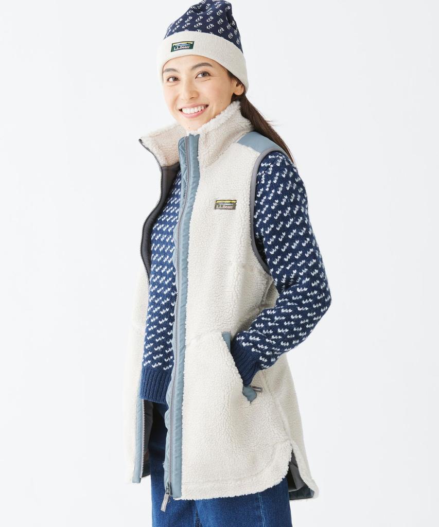 LL Bean Bean Sherpa Fleece Long US 1000106875 Women's Vest, Fit, Petite, XS, Soapstone, Brown,