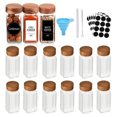 12pcs Spice Jars with Labels Thickened Glass Seasoning Containers with Bamboo Lids Sealed Seasoning Bottles with Silicone Funnel