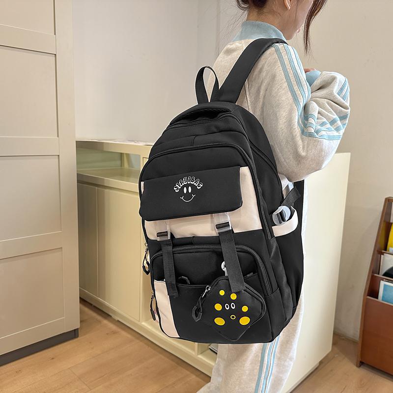 Large Capacity Backpack Lightweight Contrast Color Schoolbag Junior Senior High School Student Backpack with Coin Purse